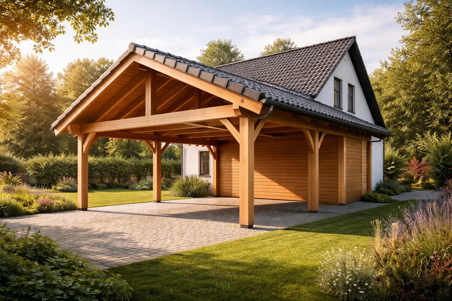 Holzcarport Paderborn – Einzelcarport aus Holz, fertig montiert